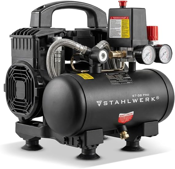 STAHLWERK Compressor with 3 L Tank (ST-38 Pro) Oil-Free & Quiet 8 Bar 67