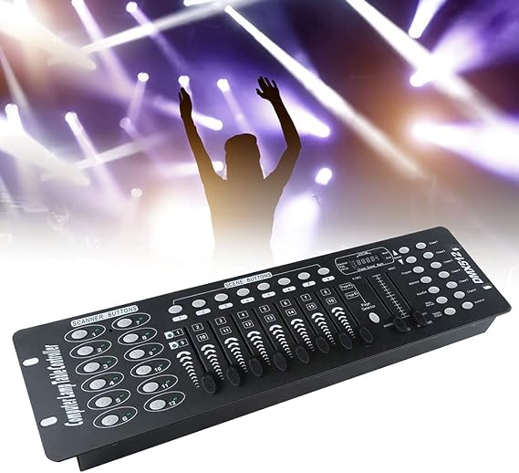 DMX Controller, 192 Channels DMX 512 Lighting Console, 240 Scenes, Built in microphone, DMX Lighting Consoles Stage Lights Control for Stage Lighting Party DJ Disco Operator Equipment