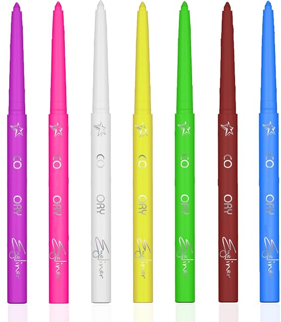 Multicolour Retractable Eyeliner Pens - Seven Vibrant Fine Tip Waterproof Quick Dry Glitter Liquid Makeup For Creative Party Festival Cosplay Art Looks, Makeup Artists & Enthusiasts