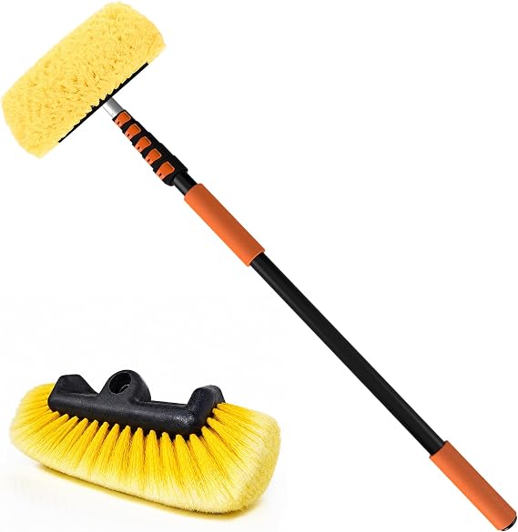 SISUPASSIE 4.8m Telescopic Car Wash Brush, Car Cleaning Brush with Long Handle and 30cm Soft Bristle Brush Head, Extendable Cleaning Brush for Car, Windows, Caravan, Conservatory roof and Solar Panel