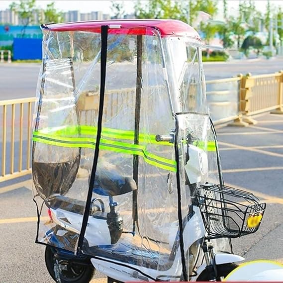 Universal Fully Enclosed Rain Cover for Mobility Scooters & Electric Motorcycles, Weatherproof Canopy with Reflective Strips and Storage Pocket