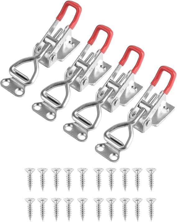 4 Pack Adjustable Toggle Clamp Latch, BOBOZHONG Heavy Duty Metal Quick Release Lockable Pull Latch 100kg/220lbs, Galvanized Iron Cabinet Clasp for Tool Boxes, Trunk Cases, Storage Boxes & Cabinets