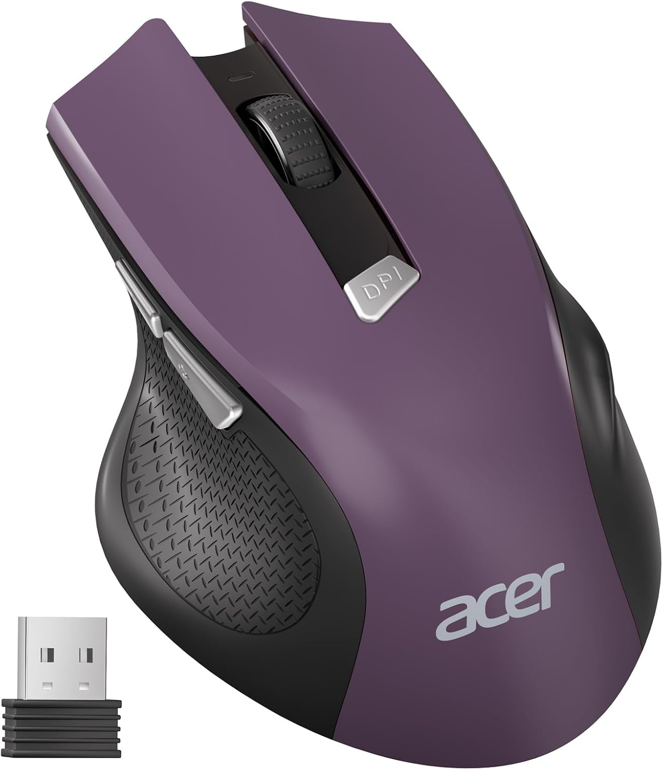 acer Wireless Mouse, 3 Adjustable DPI Ergonomic Computer Mouse 2.4GHz USB Receiver, 6 Button, Cordless Optical Tracking, Battery Indicator, Portable Mice Wireless for Laptop, PC, MacBook Pro Purple
