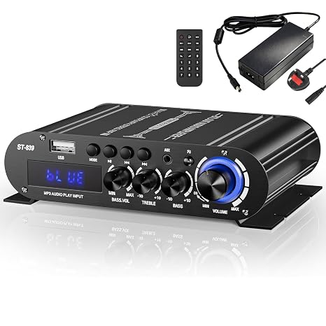 Mini Bluetooth Amplifier 2.1 Channel with Subwoofer Output, Hi-Fi Stereo Audio Power Amp for Passive Speakers, Bluetooth 5.0 RCA AUX USB Input for Home PC TV Phone Car 12V 5A UK Plug Included