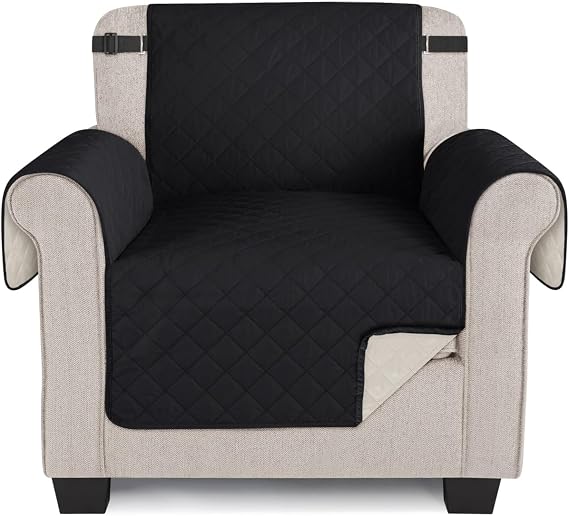 TAOCOCO 100% Waterproof Sofa Covers 1 Seater Sofa Slipcovers,Settee Covers with Storage Pockets,Washable Sofa Protector for Kids/Dogs/Pets,Anti Slip Couch Covers(Black)