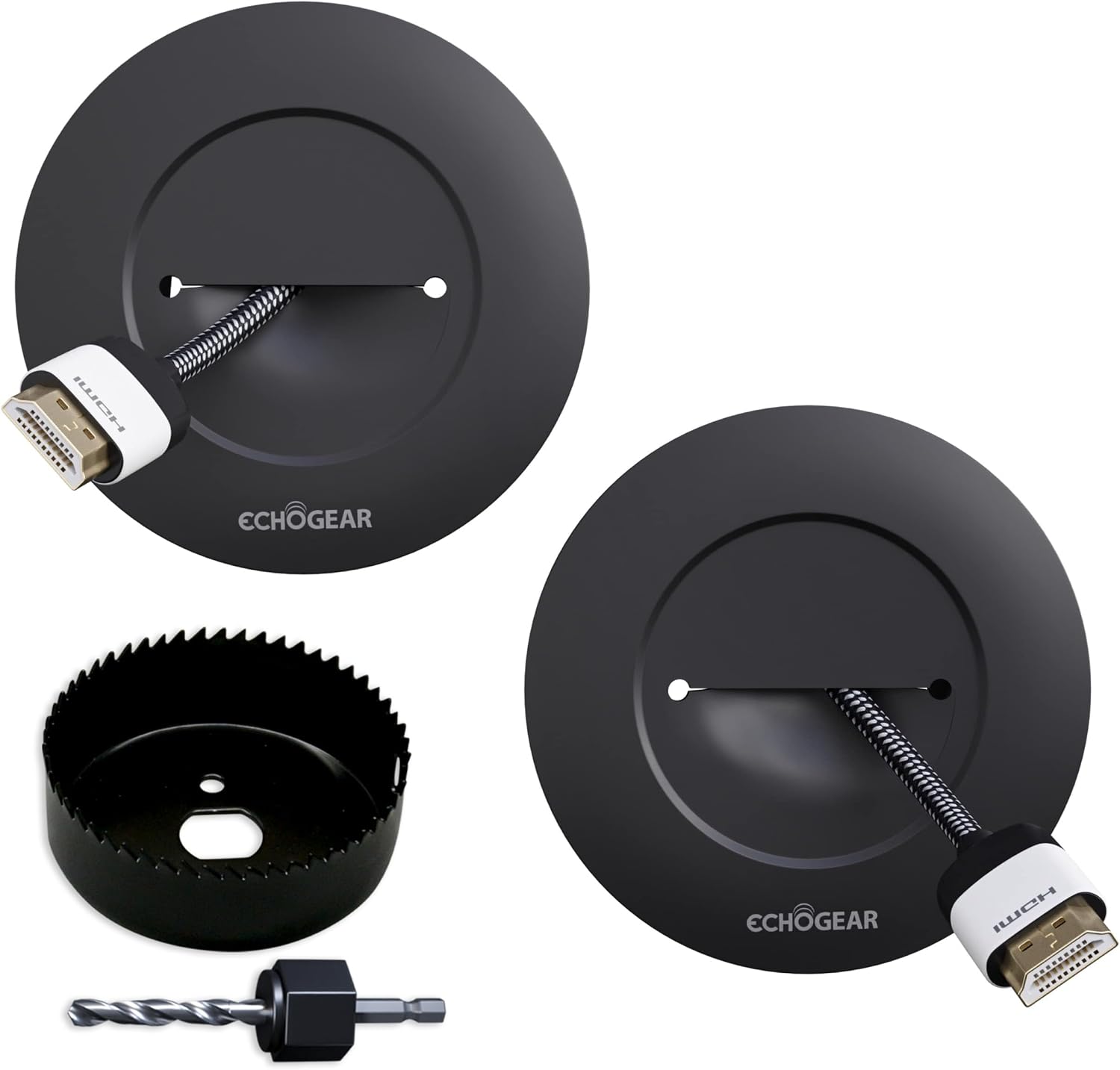 ECHOGEAR TV Cord Hider for Wall Mounted TV - Black Cable Management Kit Hides TV Wires Behind The Wall- Includes 2 Pass Throughs, Locking Brackets, and Hole Saw Drill Attachment for Easy Install