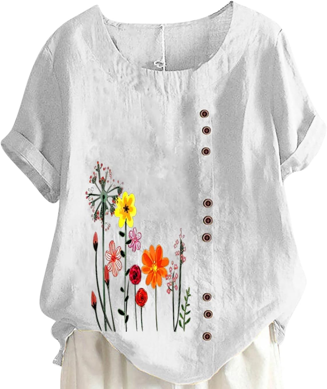 KOG Women's T-Shirt Fashion Linen Shirt Elegant Short Sleeve T-Shirts Woman Tee T-Shirt Casual Tie-Dye Pattern Clothing S - 5XL