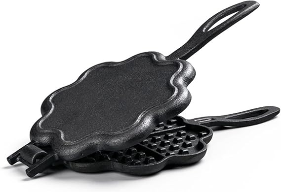 Stove Top Waffle Iron Cast Iron Waffle Maker and Pot Lovers Waffle Iron Non-Stick Waffle Pan Mold Color: Black, Size: 30x15cm