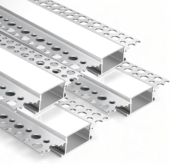 LEDLightsWorld Plaster-in Aluminum LED Profile, 4 Pack 3.3ft/1M Aluminum Profile with Milky Diffuser for 20mm LED Strip, Trimless Plaster Channel for Ceiling and Wall
