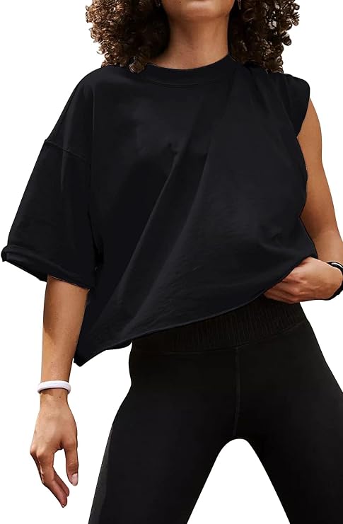 Oversize Workout Crop Tshirt Oversized Casual Loose Fit Gym Tops