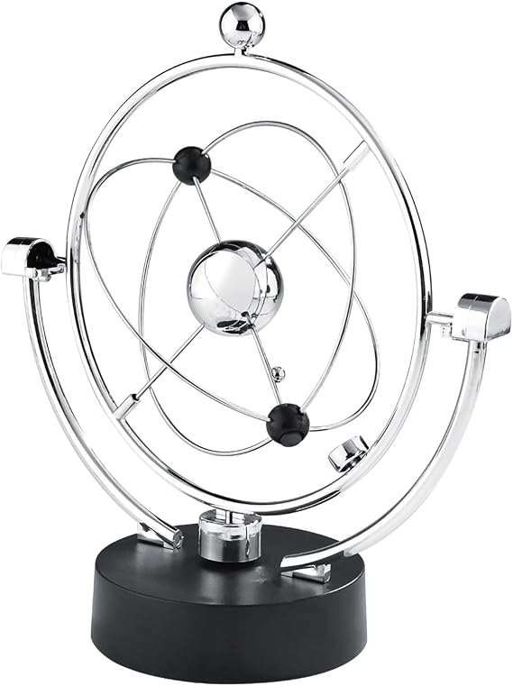 SEAFRONT Electronic Perpetual Motion Desk Toy Electric Wiggler Swing Ball with Kinetic Sculpture and Orbital Swinging Celestial Bodies Home Office Desk Table Ornament 11x24.5cm (A603)