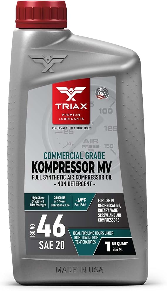 TRIAX Compressor MV ISO 46 fully synthetic compressor oil screw piston vane compressors vacuum pumps multi-viscosity 20000 hours lifespan high load 0.946 L