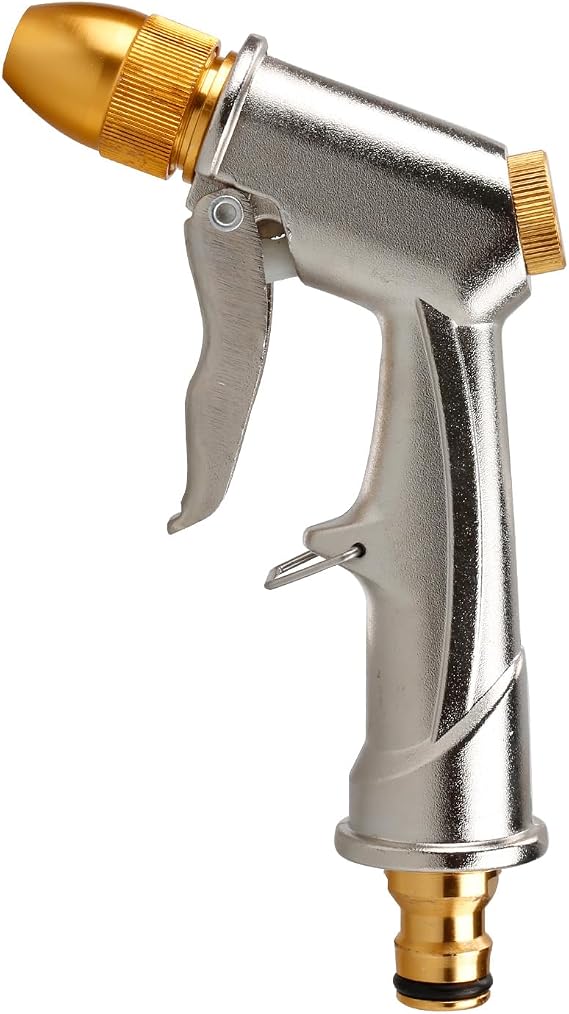 High Pressure Car Wash Gun,Metal Garden Hose Spray Nozzle with Brass Head,4 Spray Patterns Adjustable Water Flow,Heavy Duty Watering Gun for Cleaning Car,Patio,Window