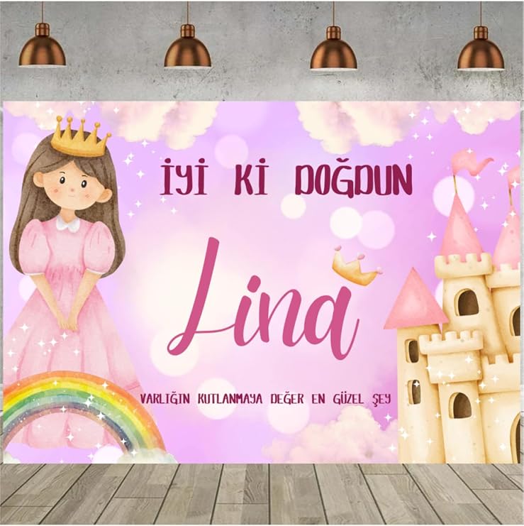 kocstudyo Prenses ve Şato Temalı Doğum Günü Posteri, 100x70 cm, Kişiye Özel