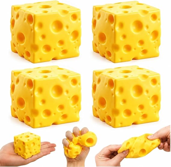 4Pcs Cheese Toy,Cheese Sensory Toys, Small Slow Rebound Stress Balls, Sensory Fidget Toys Stress Relief Desk Toys for Home Office Classroom