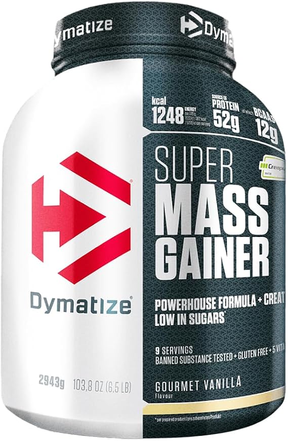 Dymatize Super Mass Gainer Gourmet Vanilla 2960g - Weight Gain Powder + Carbohydrates, Creapure Creatine, BCAA and Casein