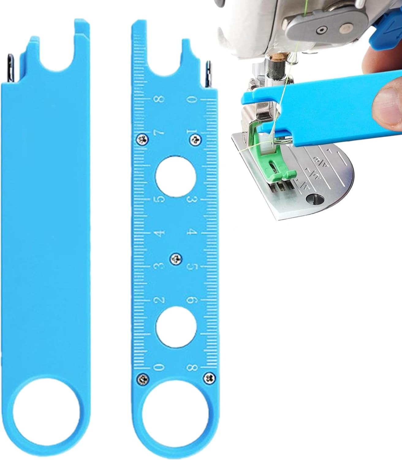 Sewing Machine Needle Threader with Ruler on Back Sewing Tool Needle Threader Thread Threader Automatic Knitting Accessories Finger Protection Portable Home Quilting Clothes Craft Correcting