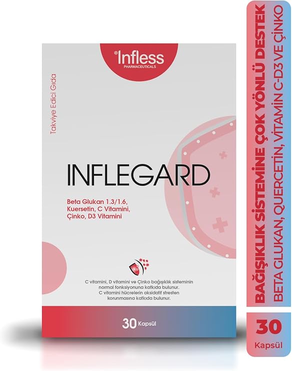 Inflegard – Beta Glukan, Quercetin, C Vitamini, Çinko ve D3 İçeren 30 Kapsül