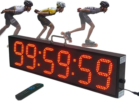 6 Inch Led Race Timer Clock with Countdown and Count Up,Single-Sided Outdoor Waterproof Display,6-Digit,3 Brightness Levels,12/24h Time (Red)