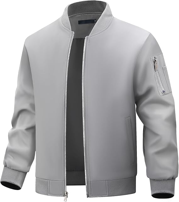 Mens Bomber Jacket Casual Lightweight Windbreaker Stand-up Collar