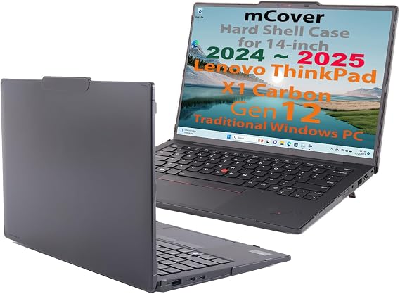 mCover Hard Case ONLY Compatible for 2024-2025 14" Lenovo ThinkPad X1 Carbon Gen 12/13 Windows Notebook PC (with 180-degree Hinge, NOT Fitting Any Other Lenovo Models) - Black