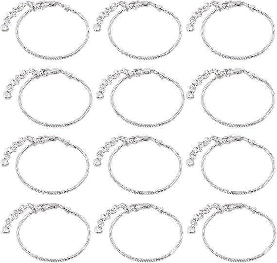 1 Box 14Pcs Snake Chain Charm Bracelet DIY Chain Bracelet Brass European Style Bracelet with Iron Extender Chain & Heart Tag Findings for jewellery Making Chains Supplies DIY Women Bracelets