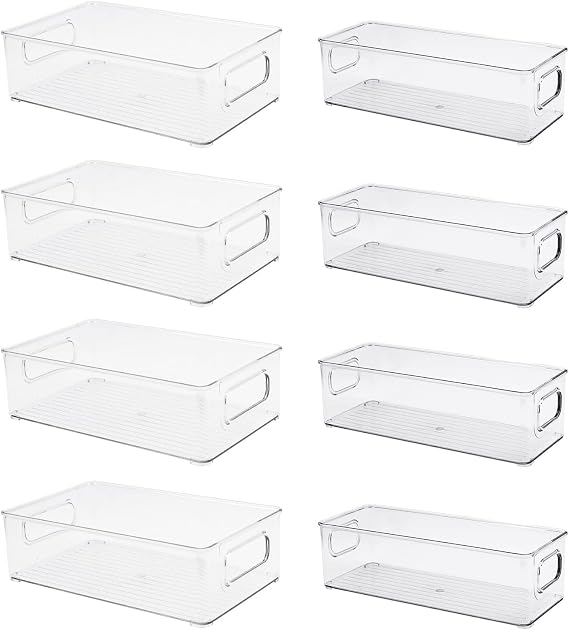 8 Pack Fridge Organizer Containers, Stackable Fridge Storage Boxes, 2 Sizes
