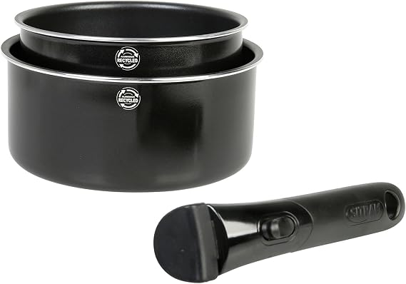 Sitram Sitramovible Family 715484 Saucepans Recycled Aluminium Diameter 16 - 20 cm Height 7.5 - 9 cm Non-Stick Coating PFOA-Free Removable Handle Sitramovible Suitable for All Heat Sources Including