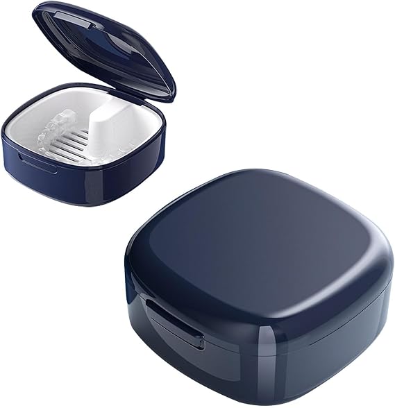 Denture Box,Portable False Teeth Container,Braces Box with Strainer for Soaking/Cleaning,Denture Case for Cleaning,Travel-Friendly Design (Blue)