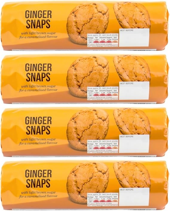 M&S Ginger Snaps Biscuits 250g, 4 Pack, Crunchy Biscuits with Light Brown Sugar, In Premier Life Store Box