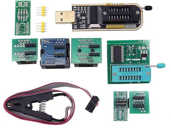 Programmer Ch341A + SOP8 to DIP8 + 1.8V Adapter + SOP8 to DIP8 Socket + SOP8 clip