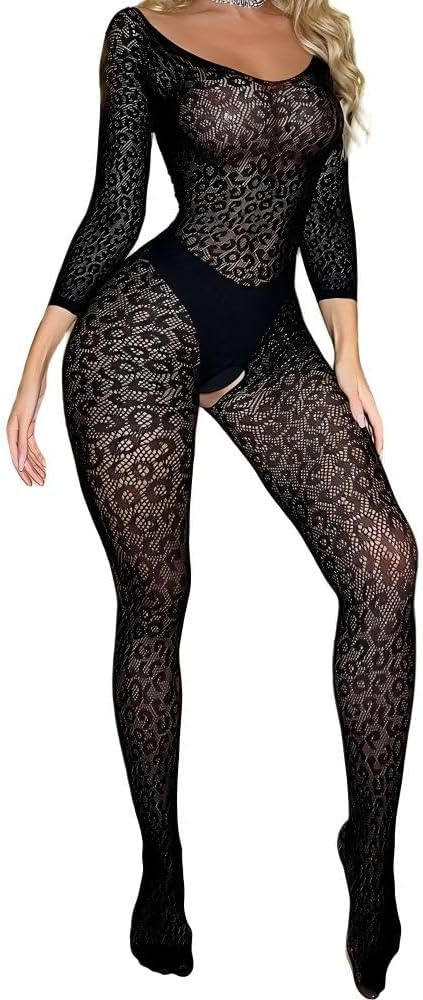 Women Fishnet Bodysuit Lace Jumpsuit Fishnet Lingerie Mesh Body Stockings Rave Outfits For Women Teddy Lingerie Underwear