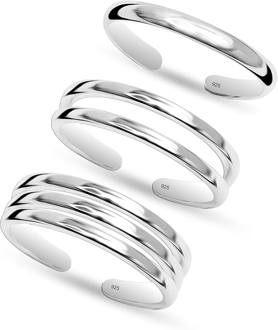 LeCalla 925 Sterling Silver Open Toe Rings Set for Women Adjustable Minimalist Toe Rings Summer Beach Foot Jewelry