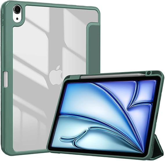 iPad 11 A16 2025 & iPad 10. Nesil 10.9” Tablet Kılıfı – Kalem Bölmeli, Uyku Modlu, Tri-Folding Stand (Koyu Yeşil)