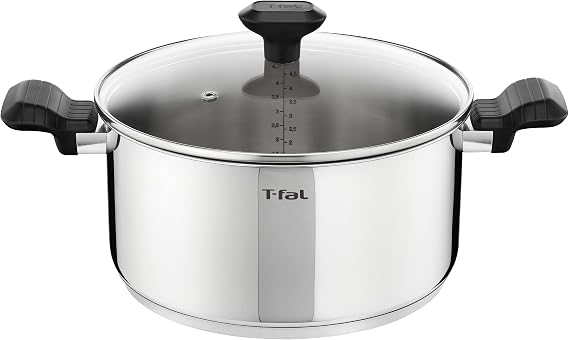 Tefal Comfort Max C9734604 9.5-Inch Stainless Steel Durable Casserole Dish with Glass Lid, Induction Compatible, Ergonomic Stay-Cool Handles, Dishwasher Safe