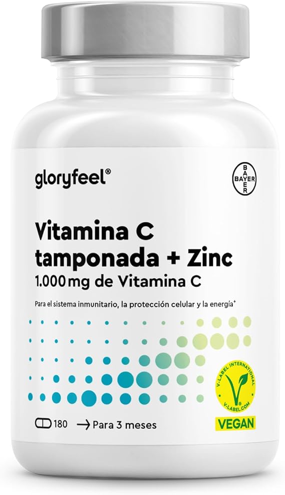 Vitamin C 1000mg + Zinc 20mg - 180 Capsules - Supports Immune System and Reduces Fatigue - Buffered Vitamin C with Gastric Protection and pH Neutral - Vegan & Lab Tested