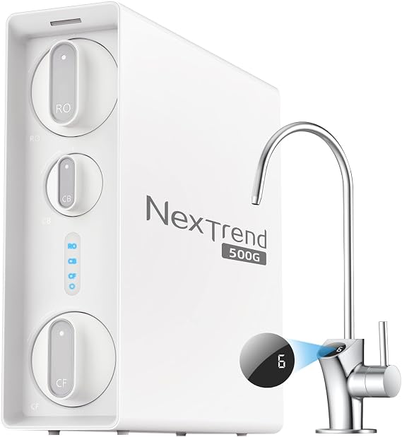 NexTrend Tankless Reverse Osmosis System: 600 GPD RO Water Filter Under Sink with Smart Faucet for Kitchen Sink 7-Stage Undersink Drinking Filtration Purifier for Whole Home Fluoride 2:1 NSF 58/372