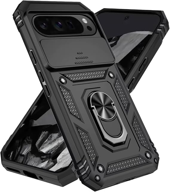 Microcase Google Pixel 10 Pro XL QUBEC Serisi Kamera Kapaklı Yüzük Standlı Kılıf-AL5117