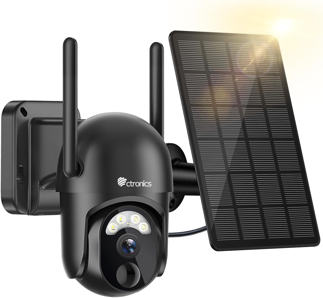 ctronics 2k 3mp security camera outdoor solar wireless surveillance camera wlan battery 355 °  95 ° swivel ptz pir person detection ip66