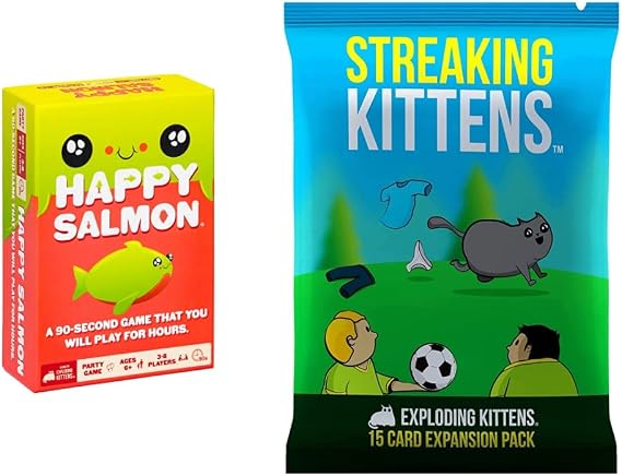 Exploding Kittens Happy Salmon Card Games for Adults Teens & Kids - Fun Family Games & Streaking Kittens Expansion Pack by - Card Games for Adults Teens & Kids - Fun Family Games