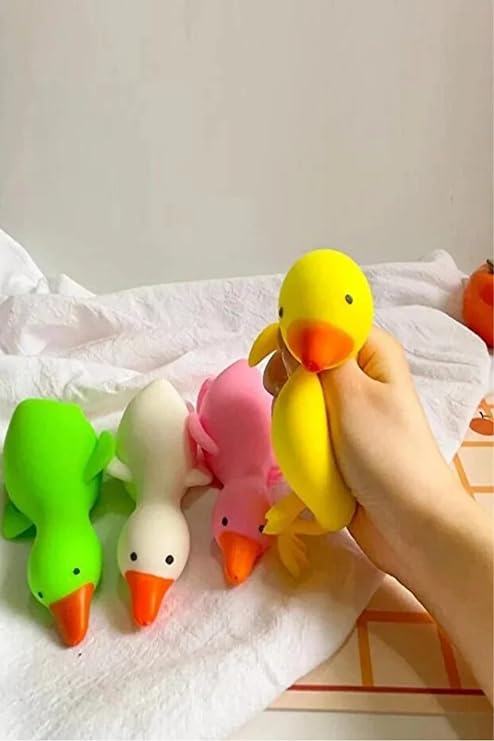 Ördek Squishy Oyuncak, Sıkmalı Anti Stres Duyusal Eğitici, 3+ Yaş, Sarı Beyaz Yeşil Pembe, 16 cm, Esnek Pofuduk Malzeme