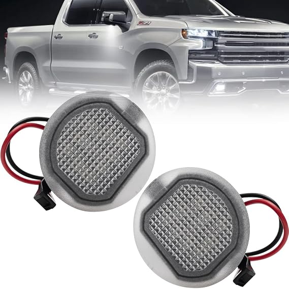 Led Under Side Mirror Puddle Lights For 2015 2016 2017 2018 2019 2020 Chevy Silverado GMC Sierra 1500 2500HD 3500HD Yukon XL Tahoe Suburban White LED Under Mirrors Welcome Lamps 23463326 84408372