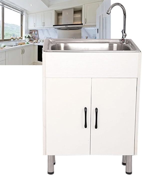 Kitchen Cabinet 2 Doors Complete with Sink Stainless Steel Sink 1 Basin Kitchen Sink with Base Cabinet Sink Kitchen Sink with Fitting Sink Cabinet Sink Cabinet for Outdoor and Indoor Use (Colour