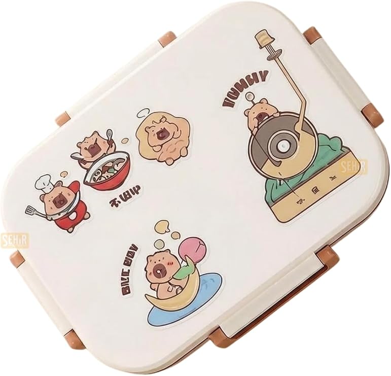 Vagonlife Bento 600ml Lunchbox Capybara Desenli Tek Katlı 2 Bölmeli Paslanmaz Çelik Sefer Tası Yemek Kutusu (Yemek)