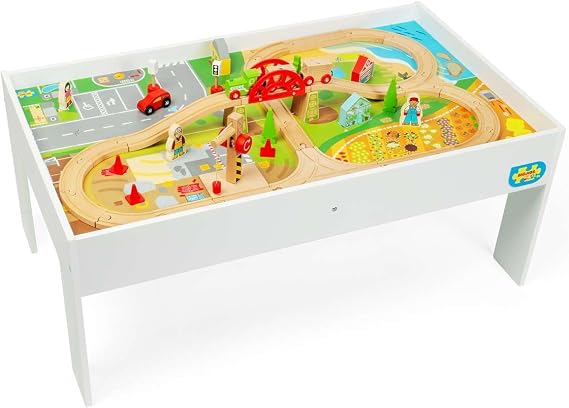 Bigjigs Rail Train Set & Table, 50 Piece Wooden Railway Playset