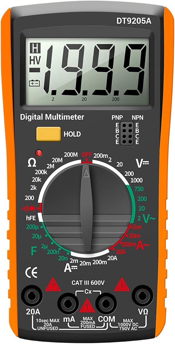 Professional Digital Polymeter, AC/DC Digital Multimeter, 1999 Counts Voltmeter Ammeter Ohmmeter, LCD Electrical Tester, for Voltage Current Resistance Circuit Diode Transistor
