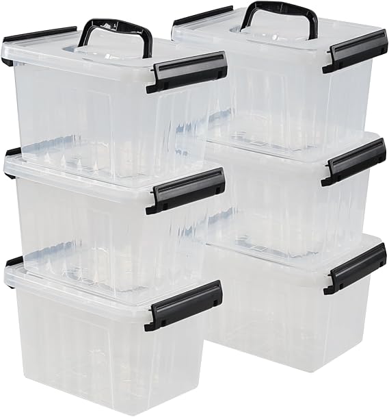 3L Small Stackable Storage Bin with Latching Lid, Set of 6
