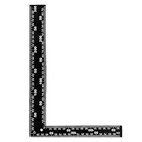 Angle Ruler 200 × 300 mm Stainless Steel L-shaped Angle Ruler L Stainless Steel Square Ruler Try Angle for Precise Cutting Trimming Cutting and Measuring Black