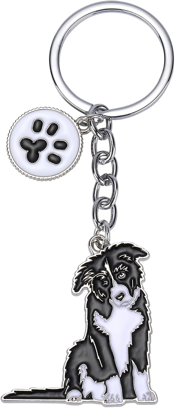 Dog Keychain Bag Charms, Cute Pet Key Ring, Border Collie