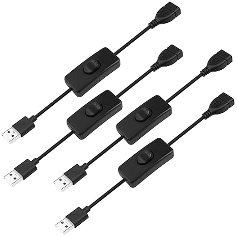 4-Pack USB Switch Cable - 5V Male to Female Extender with Switch for USB Fan, LED Strip, Desk Lamp, Driving Recorder